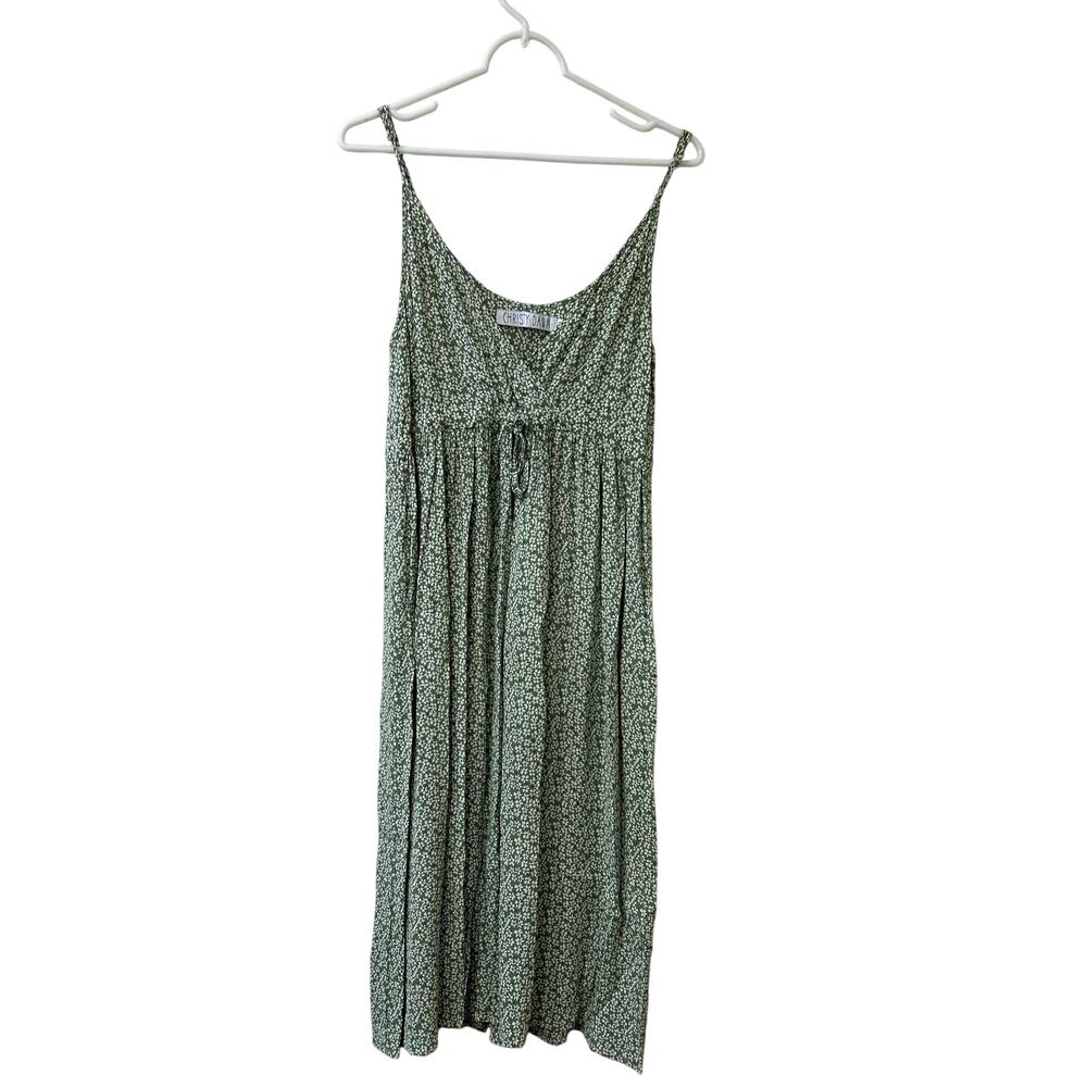 Christy Dawn Womens One Size Green & White Floral V Neck Sleeveless Midi Dress